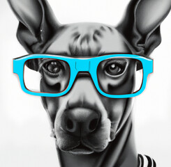 Pies w niebieskich okularach - obrazy, fototapety, plakaty