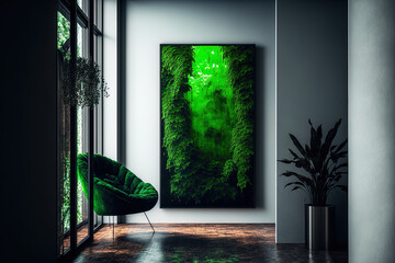Vertical Green Wall in the inside of a living room,. Generative AI