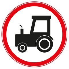 Vector sign no tractors allowed. Tractors forbidden sign.