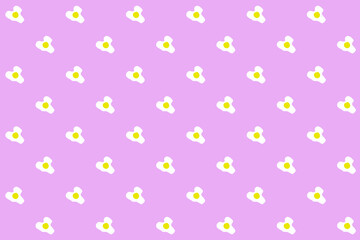 Fried scrambled eggs on bright  pink background in food sample. View from above. Minimalistic painted fashion. Flat lay cartoon flat set, isolated seamless pattern. Products kitchen cooking concept