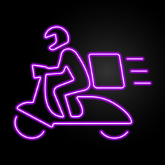 delivery neon sign, modern glowing banner design, colorful modern design trends on black background. Vector illustration.