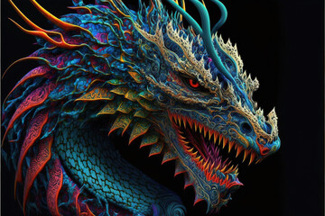 A dragon mythical creature made of fractals Generative AI