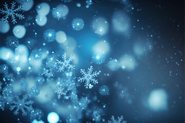 Obraz premium Blue defocused shiny abstract image with stars and glitter, shimmer and sparkle background. Christmas, New Year. Copy space