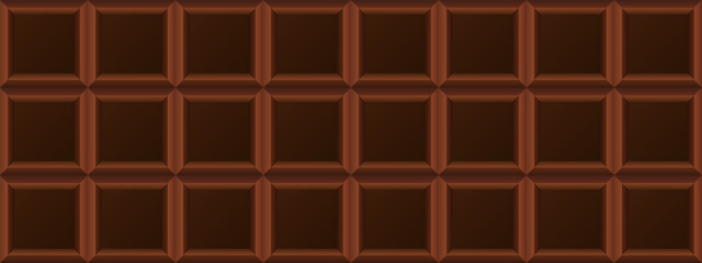 Vector dark chocolate repeat pattern. Black square chocolate bar isolated on background. Milk sweet cacao candy texture. Sugar fat food shape