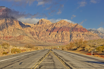 Las Vegas Red Rock Canyon National Conservation Area Scenic Drive Heading Towards Hills in the Morning