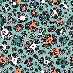 Vector Animal background. Hand Drawn doodle Leopard Skin Seamless pattern. Jaguar print texture. Leopard spots