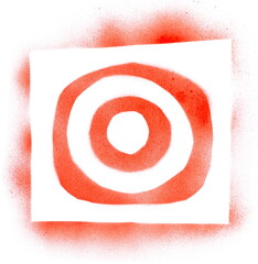 Fototapeta na wymiar Red spray stain print in shape circle target isolated on white 