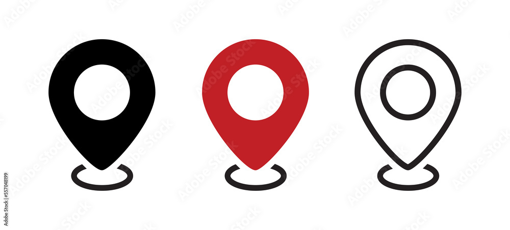 Aufkleber Location pin icon. Map attach marker place. Location icon. Map pointer marker icon set. GPS location character collection. Flat vector illustration isolated on white background. Vector 10 EPS.