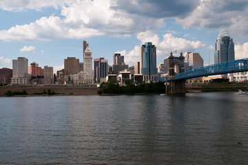 Fototapeta na wymiar Downtown Cincinnati, Ohio, seen from the Kentucky side across the Ohio River.