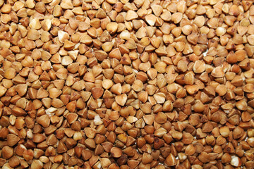 Background from dry buckwheat. Food concept. Background for design and graphic resources.
