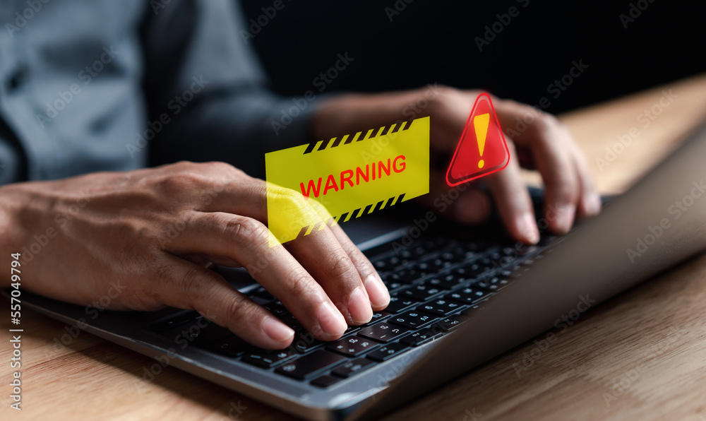 Aufkleber System warning caution sign for notification error and maintenance concept. cyber attack on computer network. Cybersecurity vulnerability, data breach, illegal connection, compromised information.