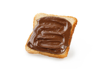 Toast, sandwich with Chocolate cream, sauce. Bread with curl of liquid sweet chocolate.