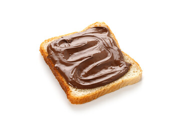 Toast, sandwich with Chocolate cream, sauce. Bread with curl of liquid sweet chocolate.