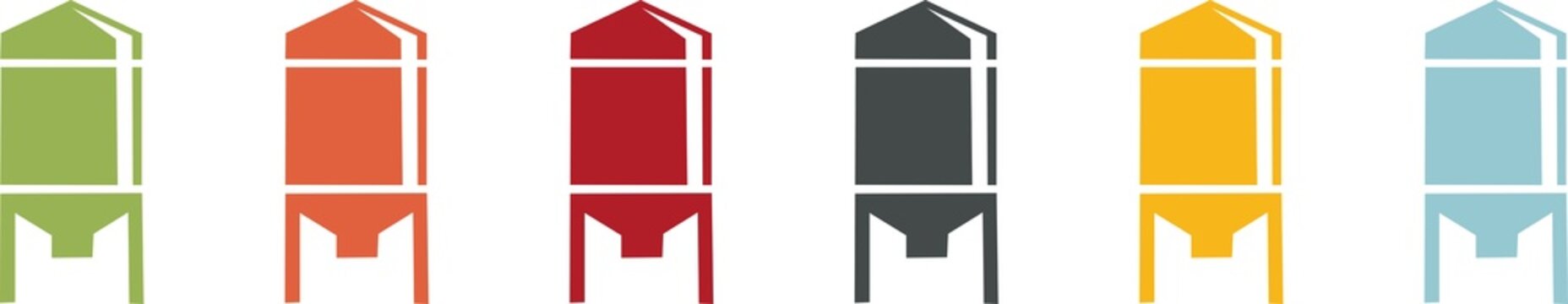 Coloured grain silo icons for agriculture in PNG format