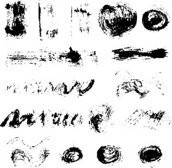 A set of ink strokes, blots, stains, stains in black. Clip-arts for the design of banners, postcards, flyers