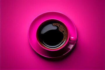 Cup of black coffee on a magenta background