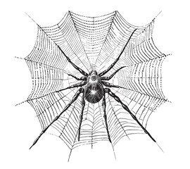 Obraz premium Abstract spider on web hand drawn sketch Vector illustration