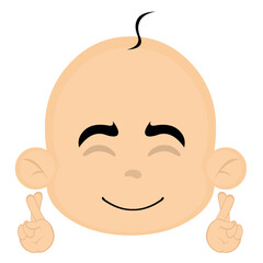 vector illustration of the face of a baby cartoon with a happy expression, crossing the fingers of the hands asking for a wish or wishing luck