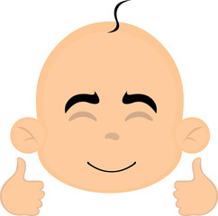vector illustration of the face of a baby cartoon with hands with thumbs up