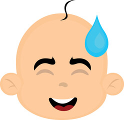 vector illustration of the face of a baby cartoon with an expression of shame and a drop of sweat on the head