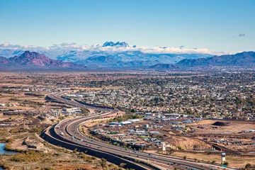 Papier Peint photo Lavable Arizona East Valley Mesa, Arizona Aerial with Four Peaks and clouds