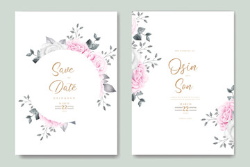 Wedding Invitation Card With Floral Rose pink Watercolor