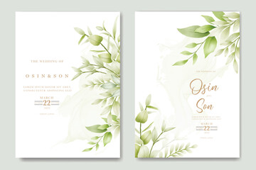 Green Leaf Wedding Invitation Card Watercolor