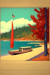 Vintage travel outdoor USA state park poster template illustration made with Generative AI
