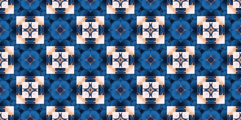 Fototapeta na wymiar Blue white watercolor azulejo tile border background. Seamless coastal blur bleed geometrical floral mosaic effect banner. Ornamental arabesque summer fashion repeat edge trim.