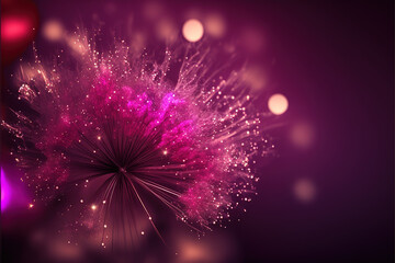 fireworks on the night sky. Pink color scheme. Copy space. Wallpaper background