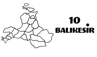 Turkey, Balıkesir districts map vector