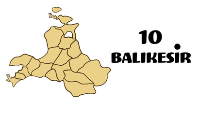 Turkey, Yellow Balıkesir districts map vector