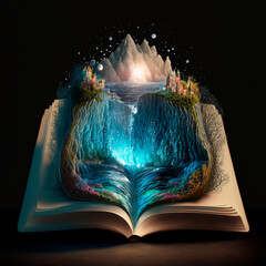 An open magic book with fairy tales. High quality illustration