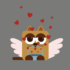 Cat with a Bag Card Heart  and Wings 