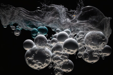 bubbles of oxygen in the water on a dark backdrop. Generative AI