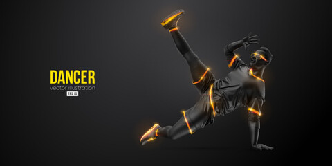 Abstract silhouette of a young hip-hop dancer, breake dancing man isolated on black background. Vector illustration