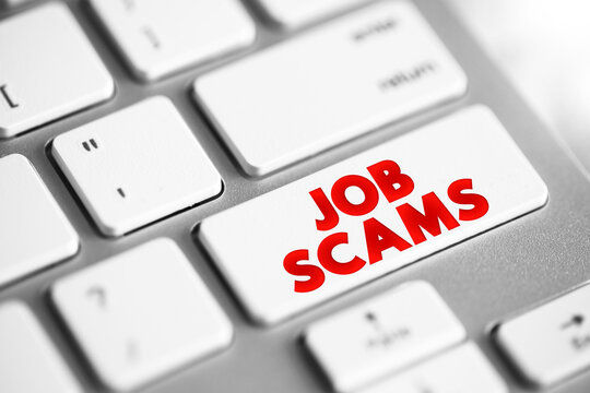 Job scams text button on keyboard, concept background