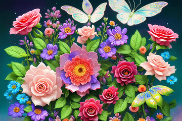 super colorful magical flowers - generated by generative AI