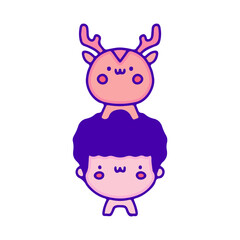 Cute baby with little deer doodle art, illustration for t-shirt, sticker, or apparel merchandise. With modern pop and kawaii style.