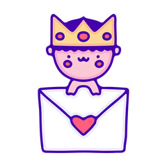 Adorable baby king with love letter doodle art, illustration for t-shirt, sticker, or apparel merchandise. With modern pop and kawaii style.
