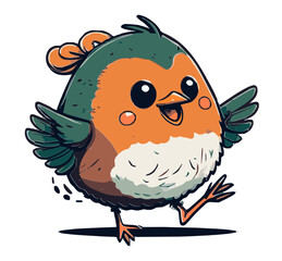 Rotkehlchen European Robin Vektor Cute Happy Bird Sketch Comic Cartoon Birdie Singvogel Gefiedert Freunde Kinderbuch Illustration Gartenvogel