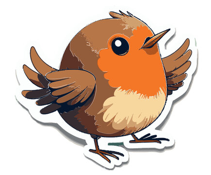 Rotkehlchen European Robin Vektor Cute Happy Bird Sketch Comic Cartoon Birdie Singvogel Gefiedert Freunde Kinderbuch Illustration Gartenvogel