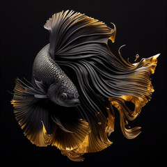 Siamese fighting fish made with black onyx in dark underwater, art  created with Generative AI technology