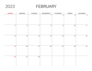 Monthly planner. Horizontal monthly calendar. Simple, minimalist design.
