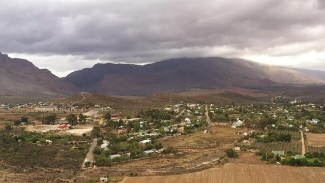 Agricultural city in South Africa aerial shot 