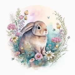 Cute rabbit with flowers illustration 