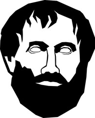 Aristotle, an Ancient Greek Philosopher, Stylized Black and White Vector Illustration