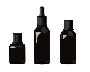 Glass jars, little bottles and a dropper in isolated background. 3d rendering of beauty and health producst, mock-up design