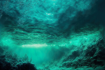 Fototapeta na wymiar Concept of the sea water clean deep bottom aqua turquoise. Generative AI