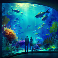Fototapeta na wymiar Couples Aquarium Date